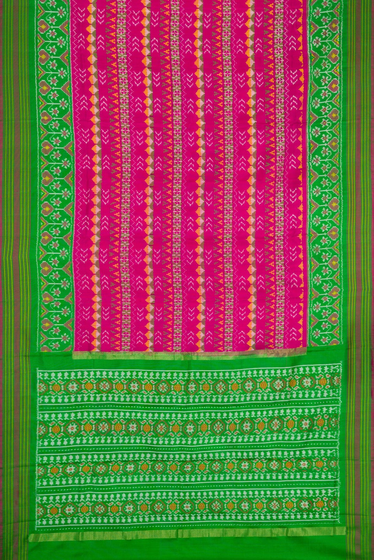 Flat view of Pink Dual Tone Double Ikat Saree with Ikat Print on the body and Ikat Border. 