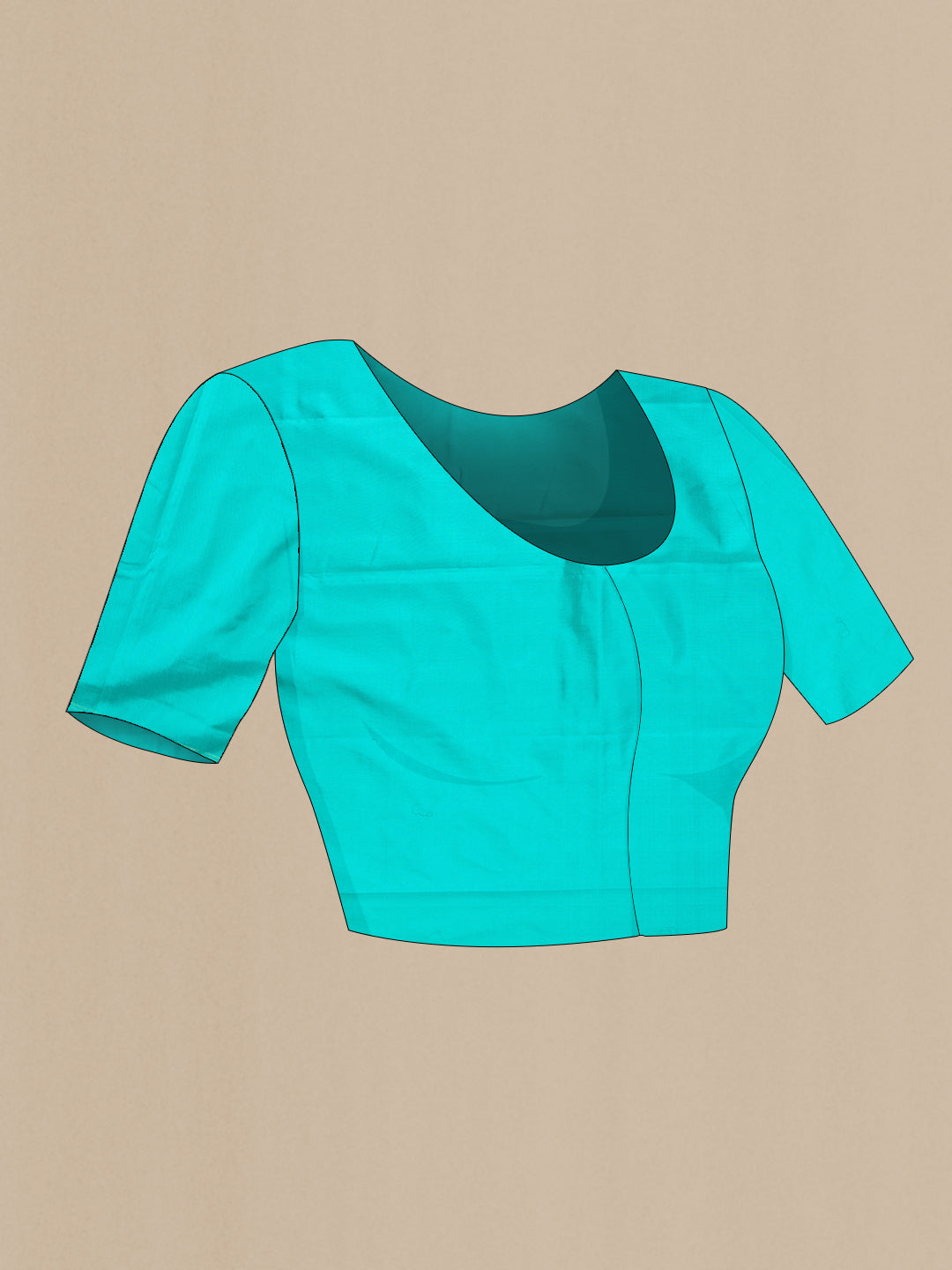 Close up image of the blouse of Sea Green Dual Tone Double Ikat Saree with Ikat Print on the body and Zari Border. 