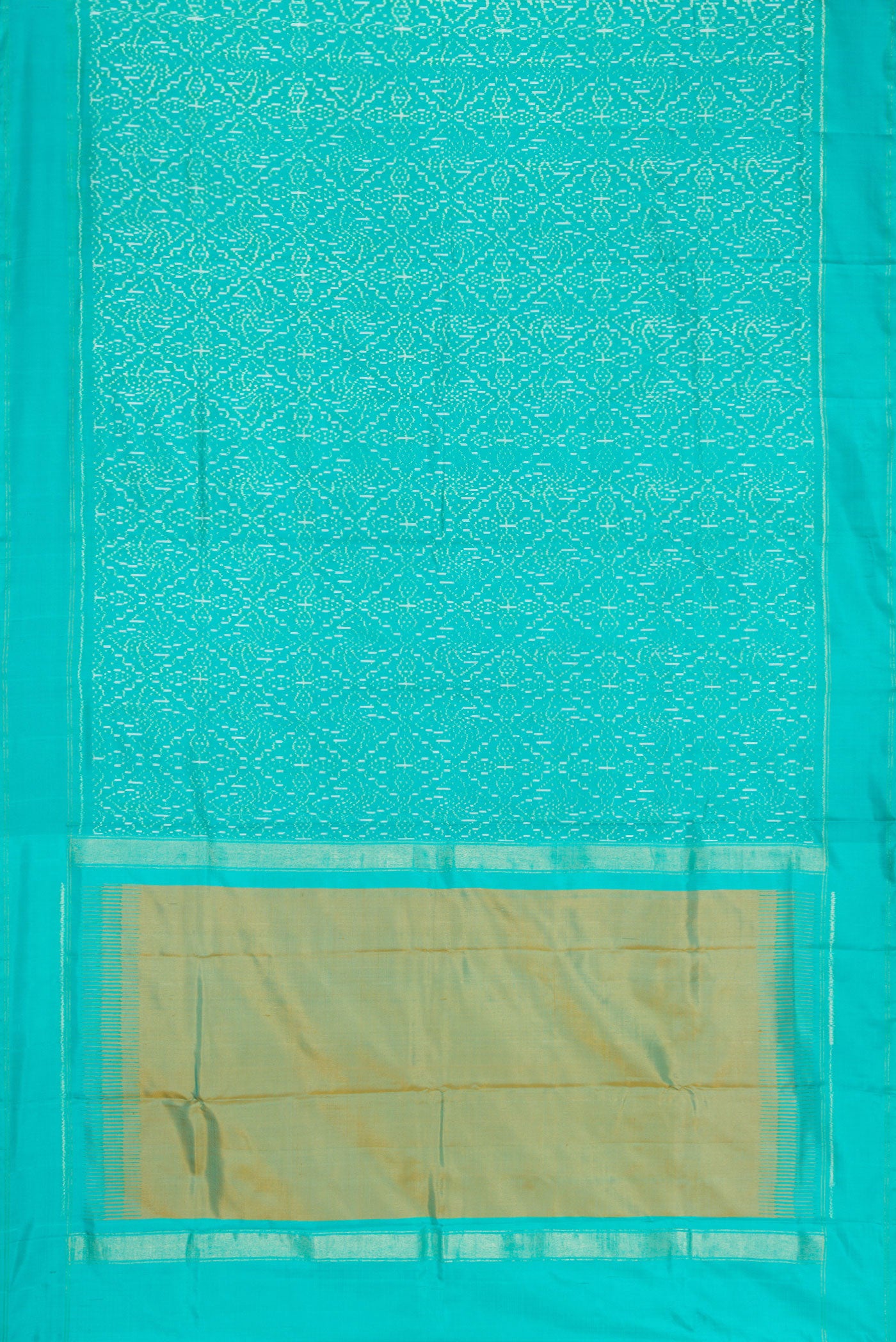 Flat view of Sea Green Dual Tone Double Ikat Saree with Ikat Print on the body and Zari Border. 