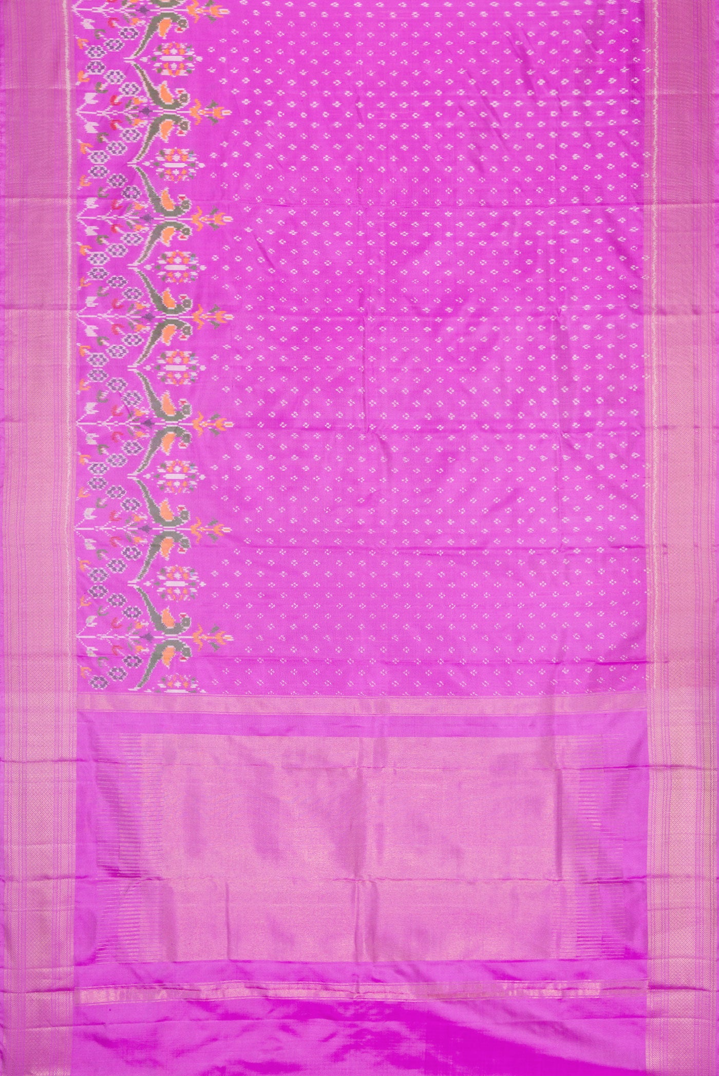 Flat view of Pink Dual Tone Double Ikat Saree with Ikat Print on the body and Ikat Border. 