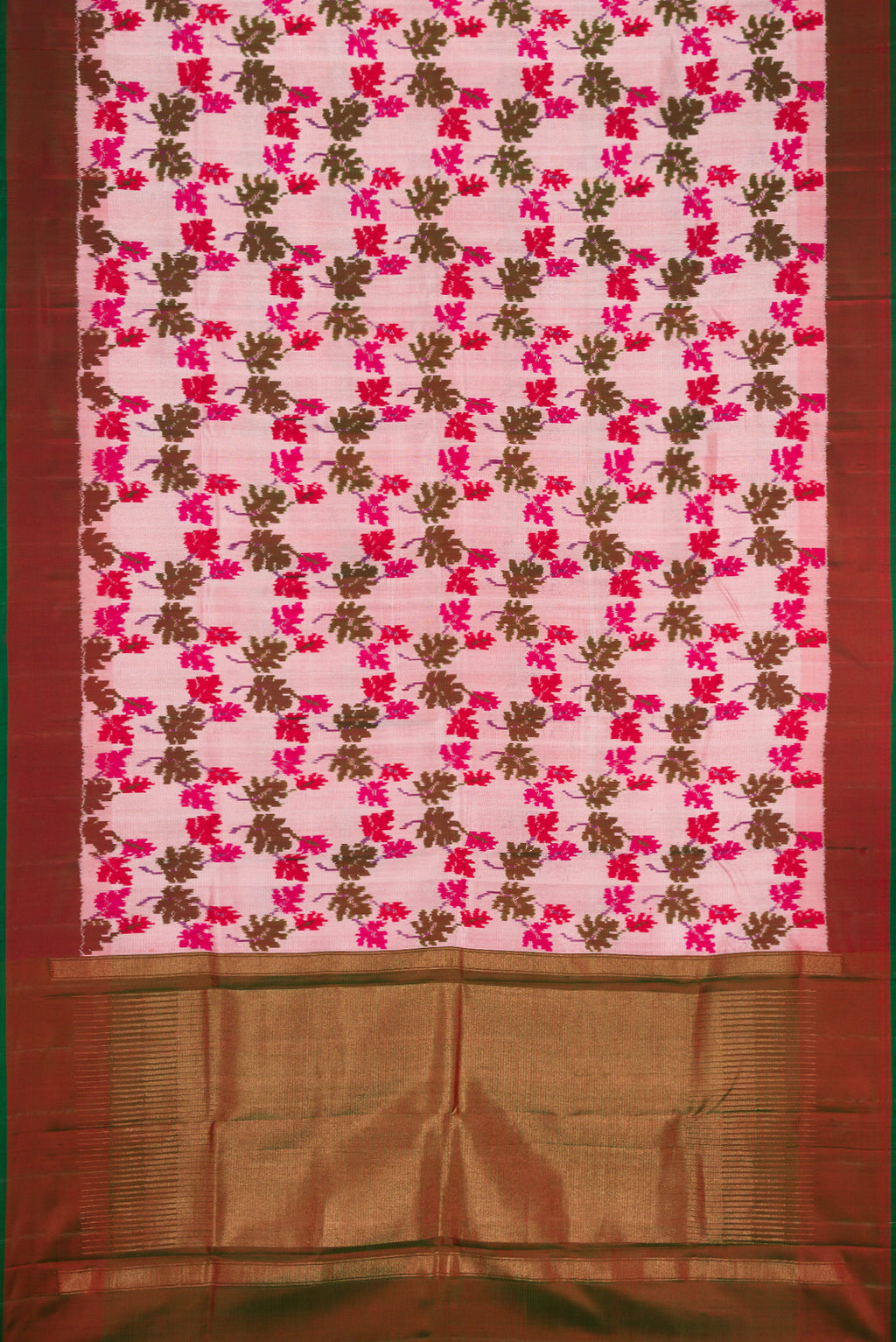 Flat view of Pink Dual Tone Double Ikat Saree with Ikat Print on the body and Zari Border. 