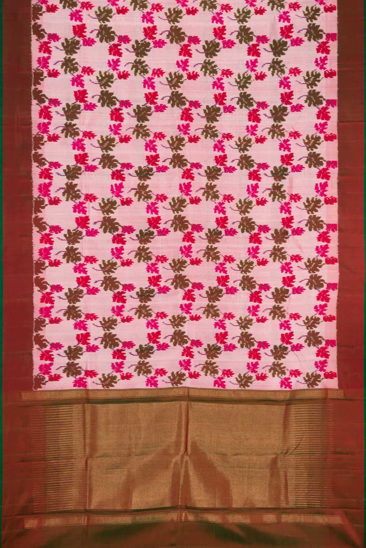 Flat view of Pink Dual Tone Double Ikat Saree with Ikat Print on the body and Zari Border. 