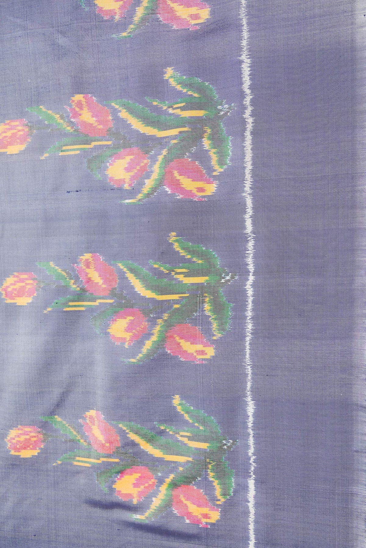 Border image of Grey Dual Tone Double Ikat Saree with Plain Body and Fancy Border. 