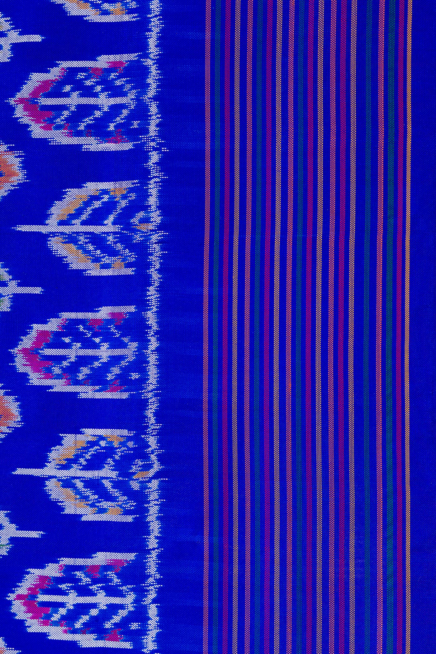 Border image of Royal Blue Dual Tone Double Ikat Saree with Ikat Print on the body and Thread Border. 