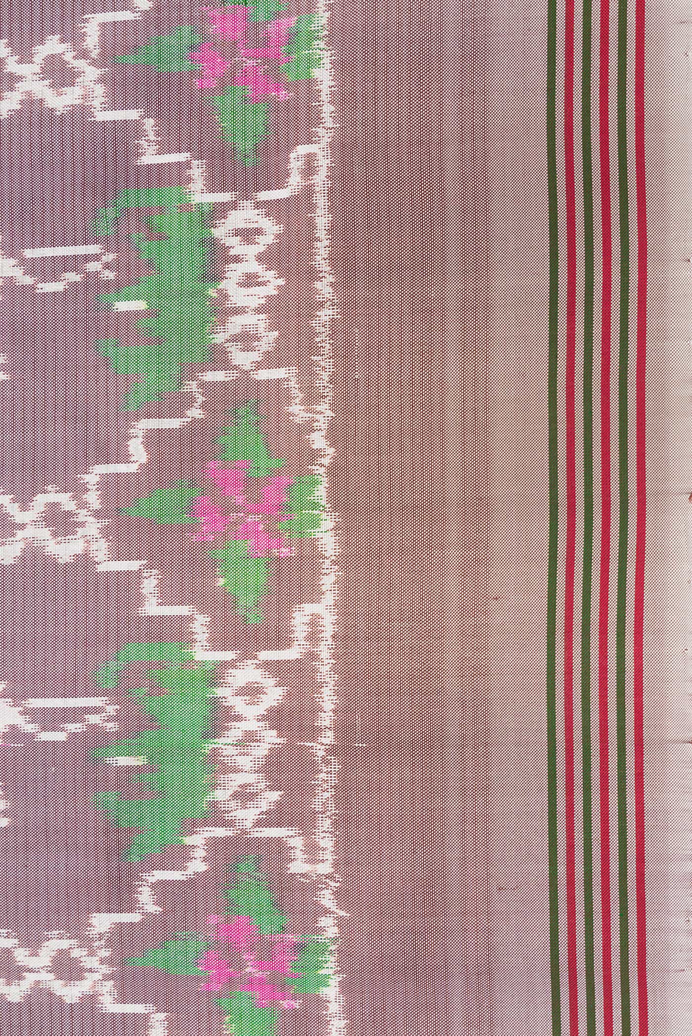 Border image of Grey Dual Tone Double Ikat Saree with Ikat Print on the body and Thread Border. 