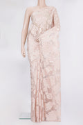 Peach Organza Saree with Embroidery on the body and Embroidery Border.  displayed on a mannequin