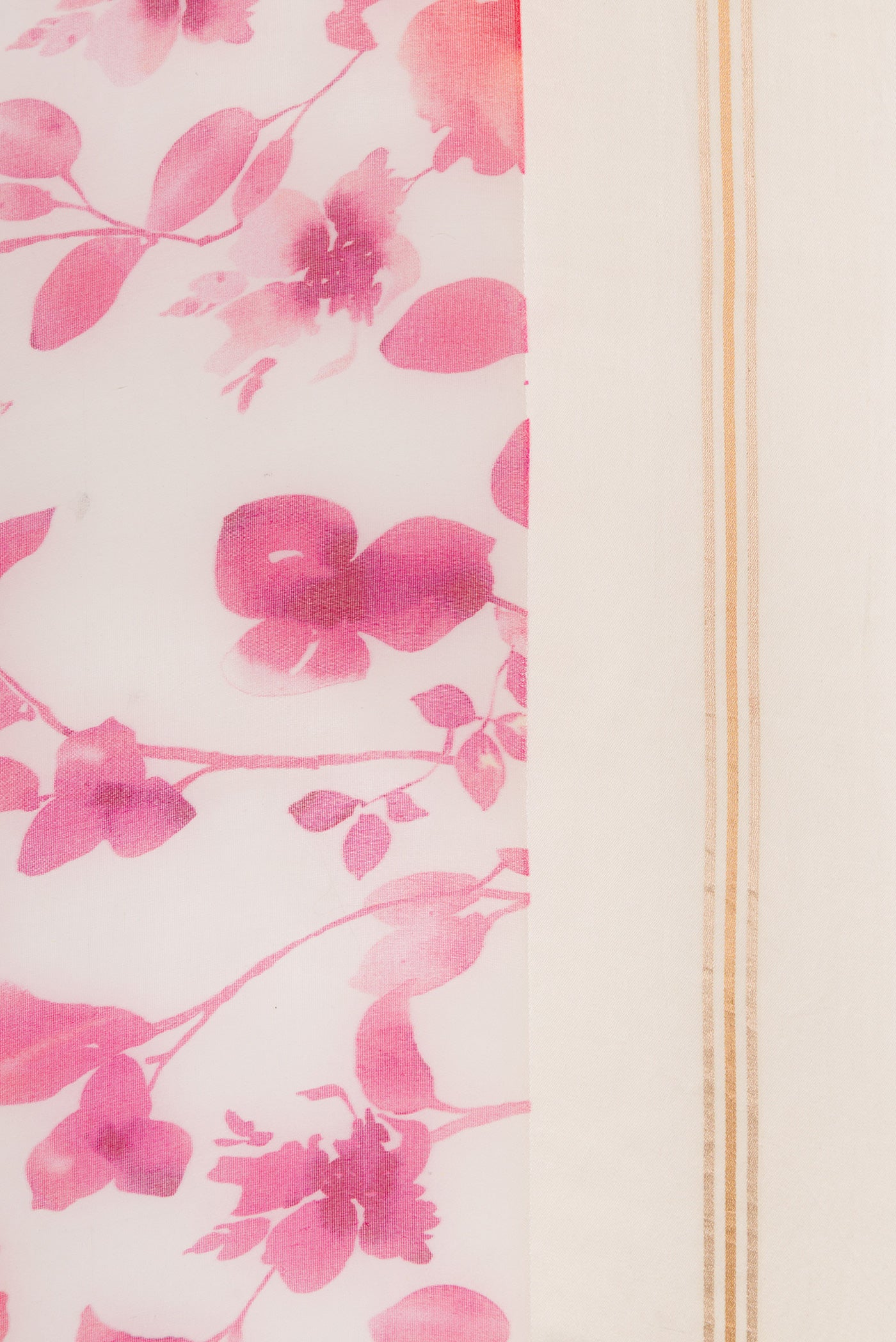Border image of Beige Dual Tone Organza Silk Saree with Printed design on the body and Zari And Thread Border. 