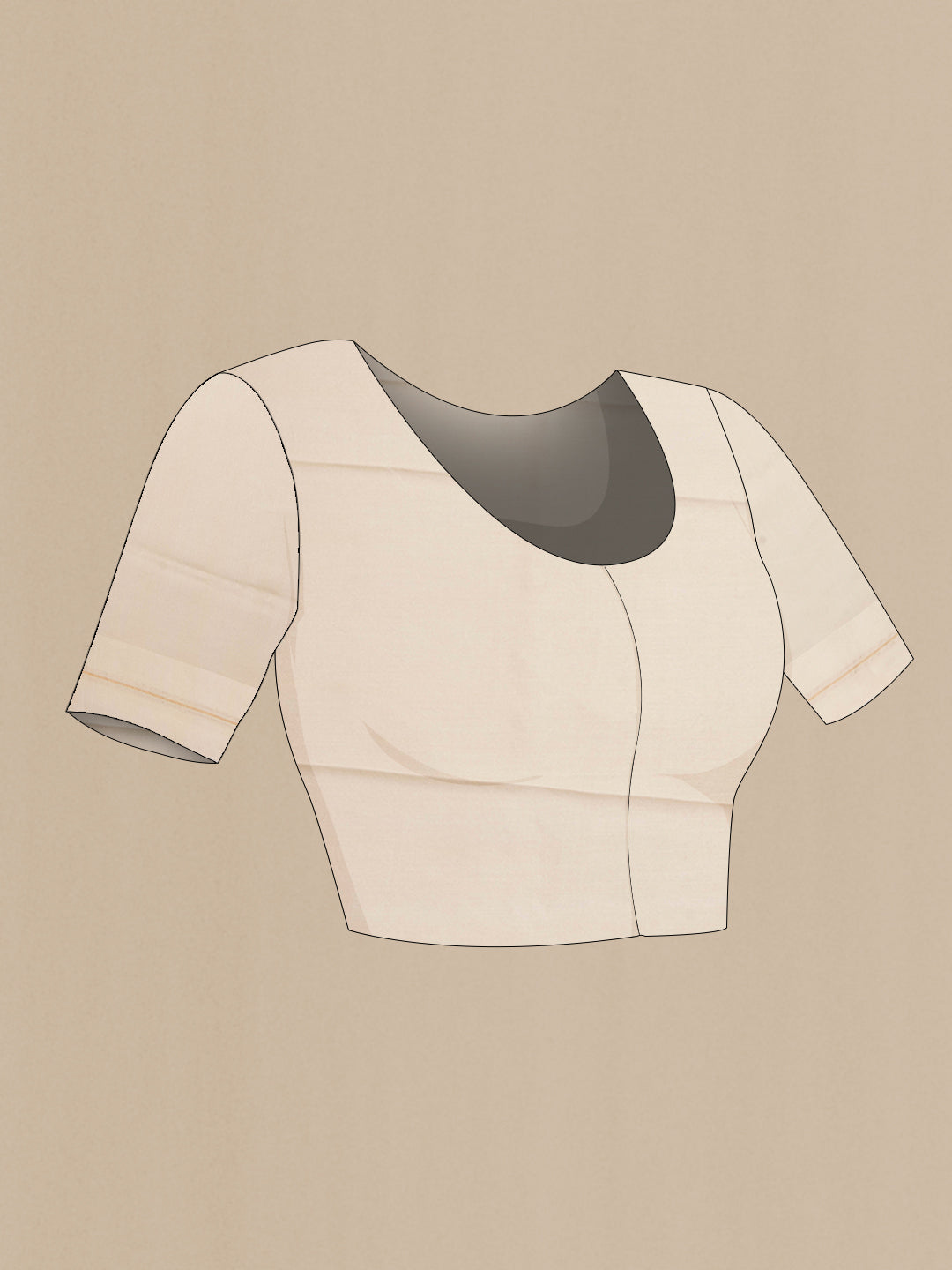 Close up image of the blouse of Beige Organza Silk Saree with Floral Print on the body and Satin Border. 