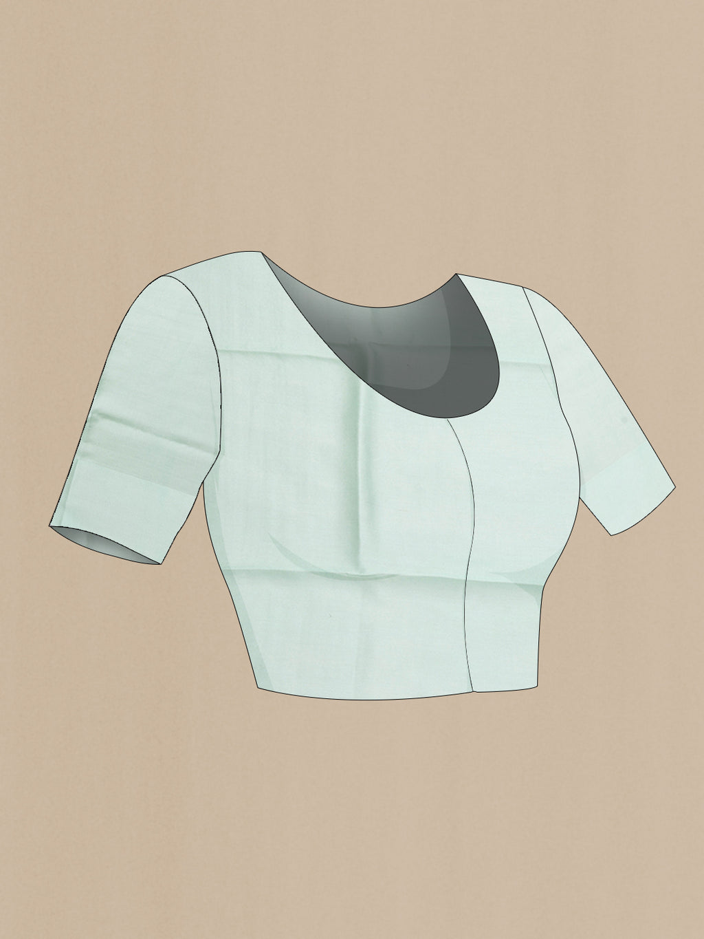 Close up image of the blouse of Sea Green Organza Silk Saree with Stripes on the body and Thread Border. 
