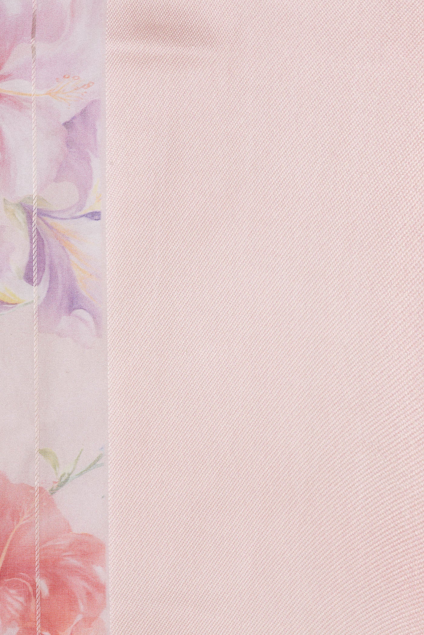 Border image of Rose Gold Dual Tone Organza Silk Saree with Stripes on the body and Thread Border. 