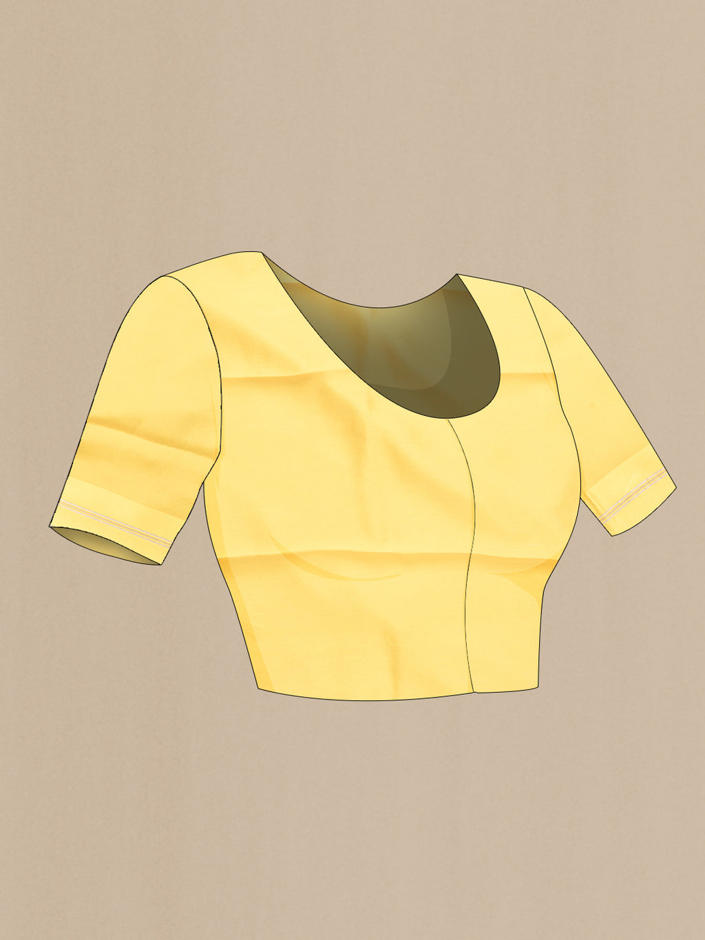 Close up image of the blouse of Yellow Dual Tone Organza Silk Saree with Printed design on the body and Zari Border. 