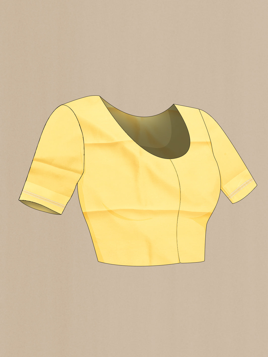 Close up image of the blouse of Yellow Dual Tone Organza Silk Saree with Printed design on the body and Zari Border. 