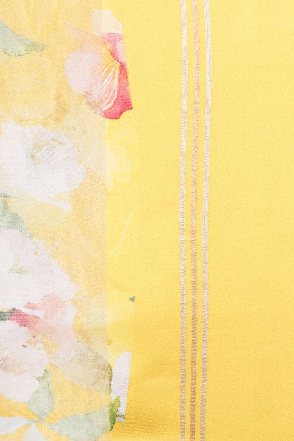 Border image of Yellow Dual Tone Organza Silk Saree with Printed design on the body and Zari Border. 