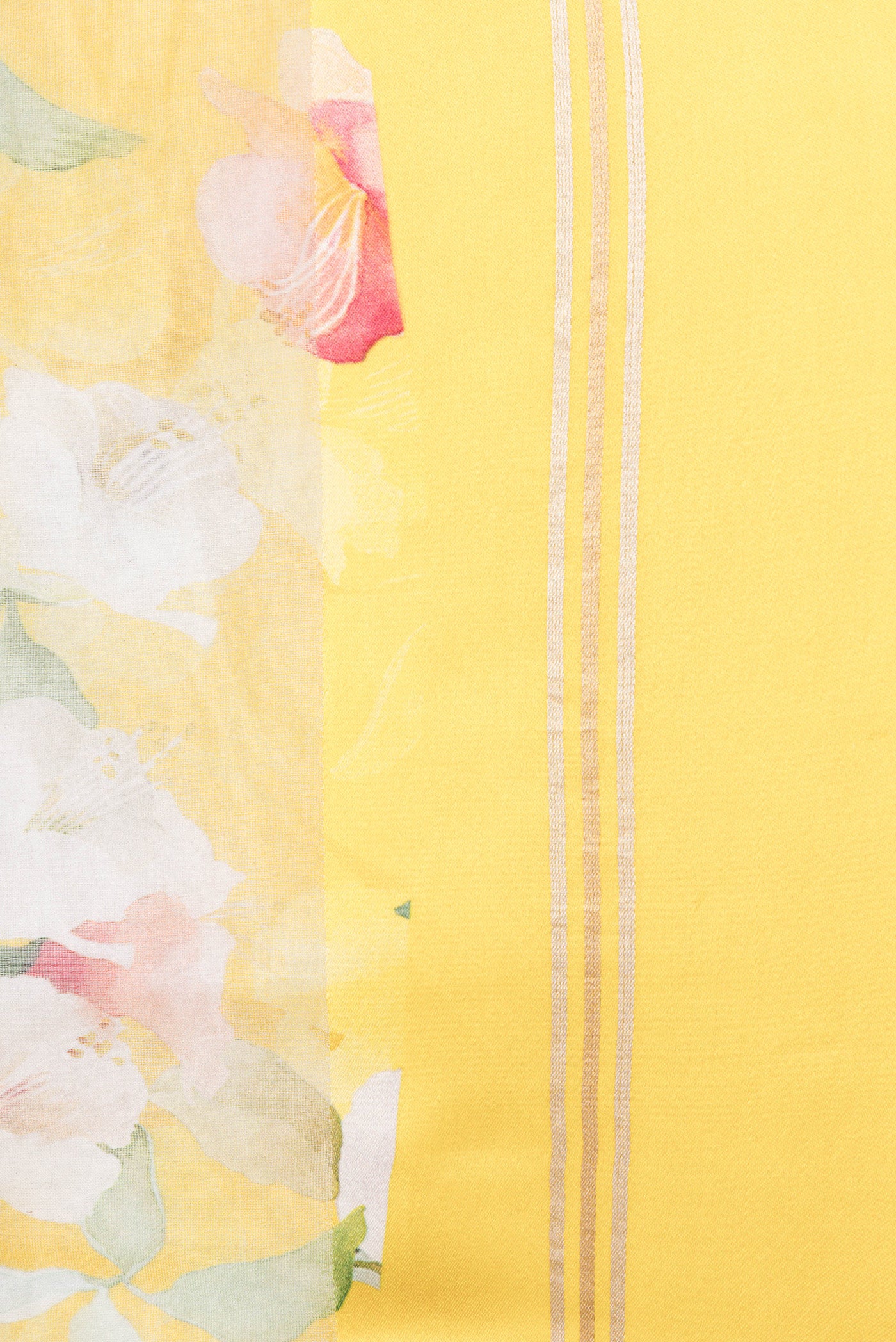 Border image of Yellow Dual Tone Organza Silk Saree with Printed design on the body and Zari Border. 