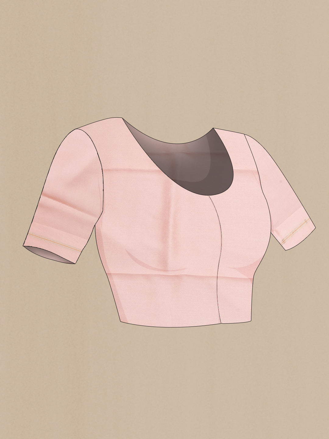 Close up image of the blouse of Rose Gold Organza Silk Saree with Floral Print on the body and Satin Border. 
