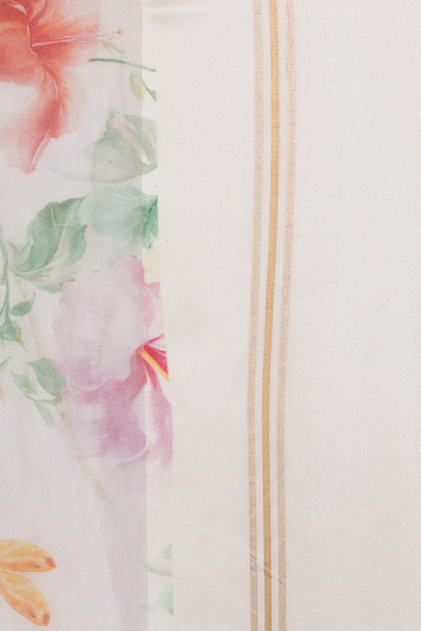 Border image of Beige Dual Tone Organza Silk Saree with Printed design on the body and Zari Border. 