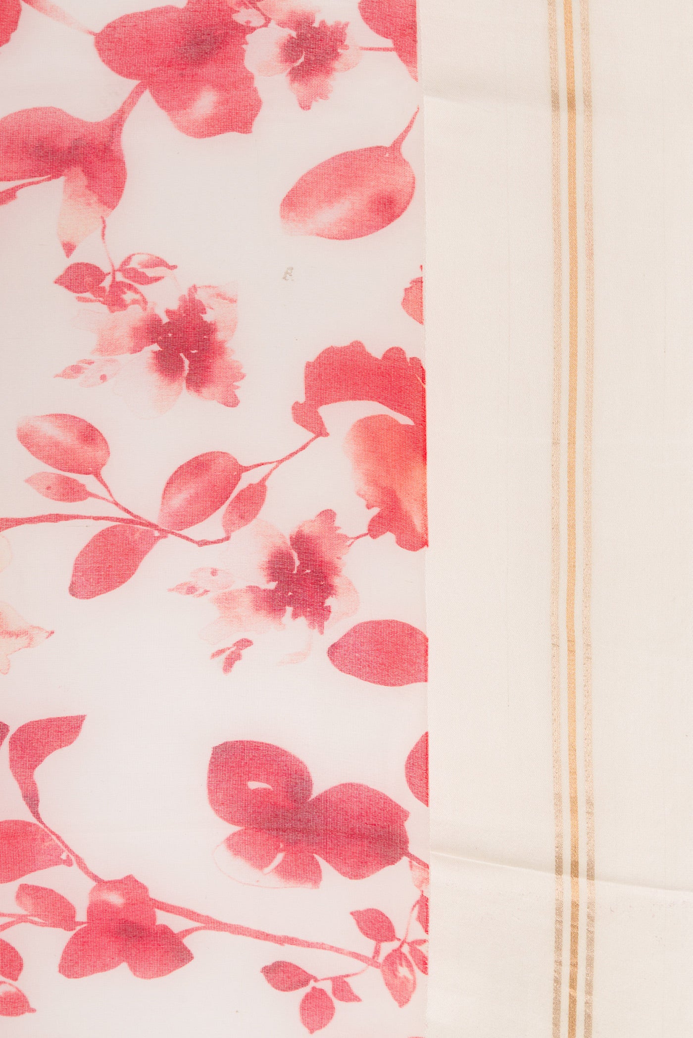 Border image of Beige Dual Tone Organza Silk Saree with Printed design on the body and Zari And Thread Border. 