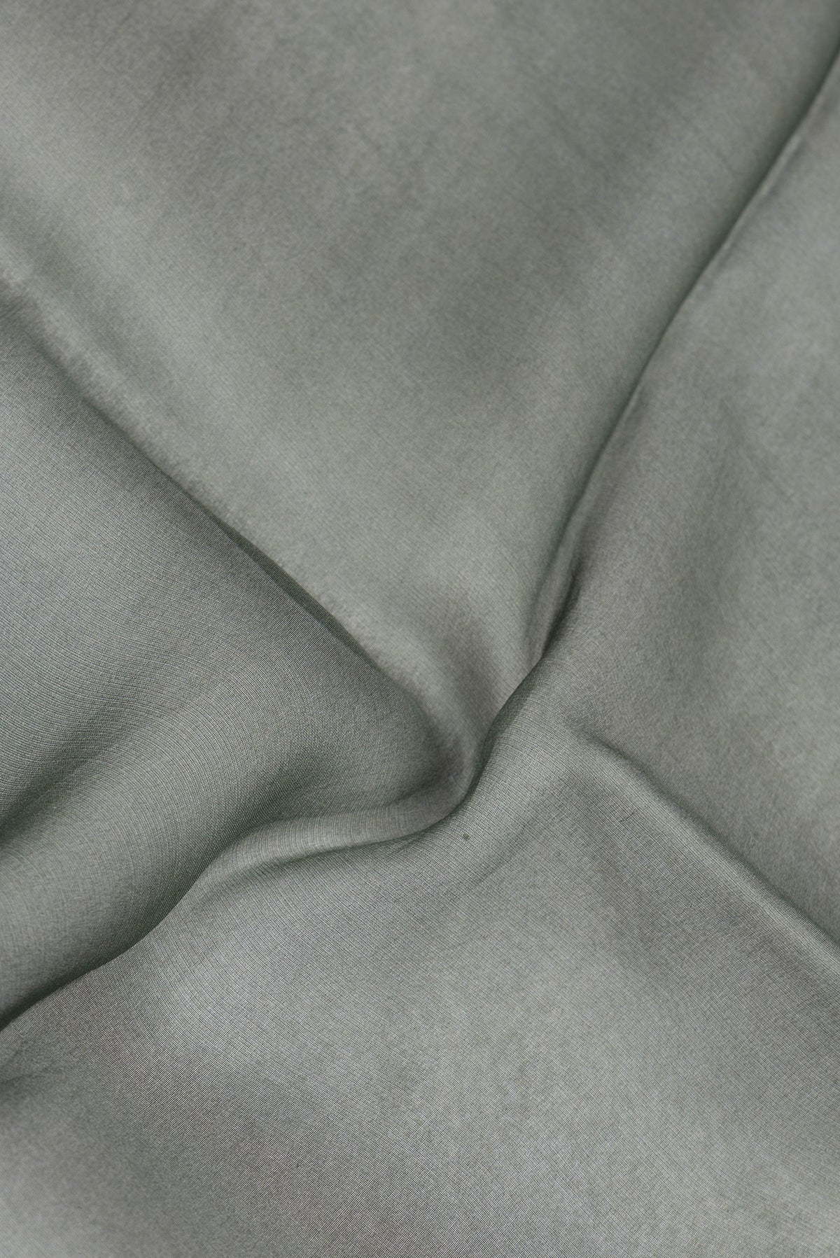 Close up of Green Organza Silk Saree with Plain Body and Printed Border.  displaying folds