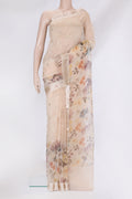 Beige Organza Silk Saree with Zari Butta on the body and Fancy Border.  displayed on a mannequin