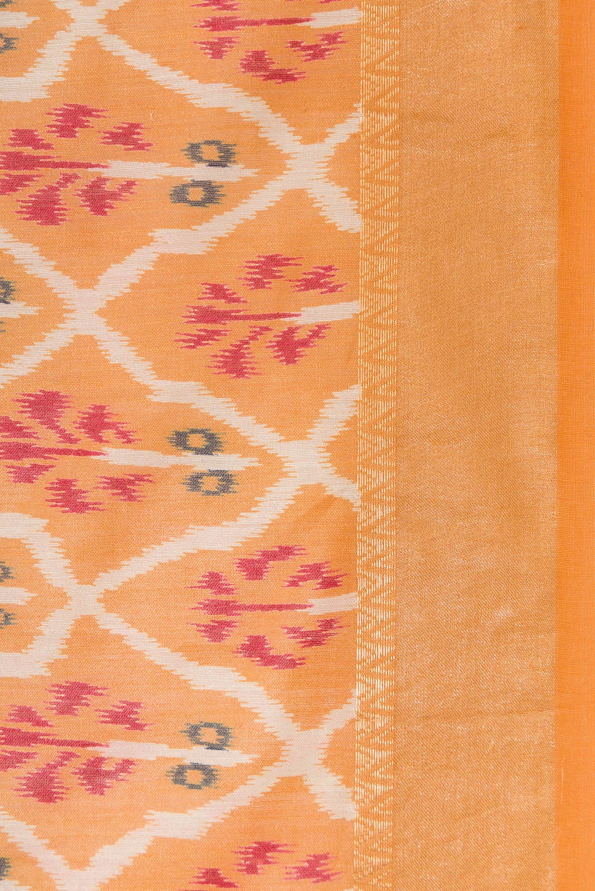 Border image of Mustard Dual Tone Tussar Silk Saree with Ikat Print on the body and Zari Border. 