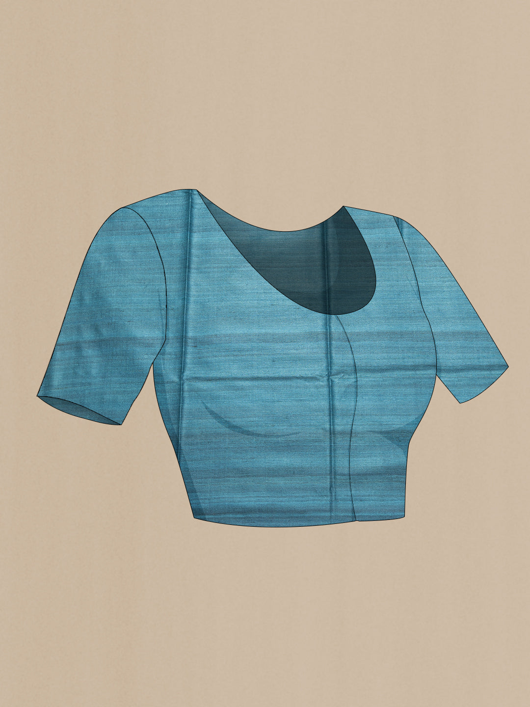 Close up image of the blouse of Sky Blue Dual Tone Tussar Silk Saree with Plain Body and Fancy Border. 