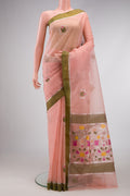 Pink Dual Tone Kota Silk Saree with Zari And Thread Butta on the body and Zari Border.  displayed on a mannequin
