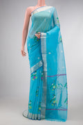 Sky Blue Dual Tone Kota Silk Saree with Zari And Thread Butta on the body and Zari Border.  displayed on a mannequin