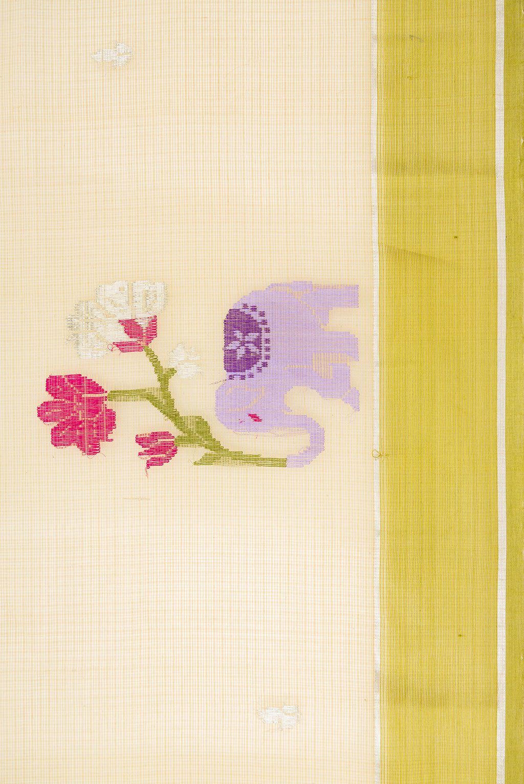 Border image of Sandal Dual Tone Kota Silk Saree with Zari And Thread Butta on the body and Zari Border. 