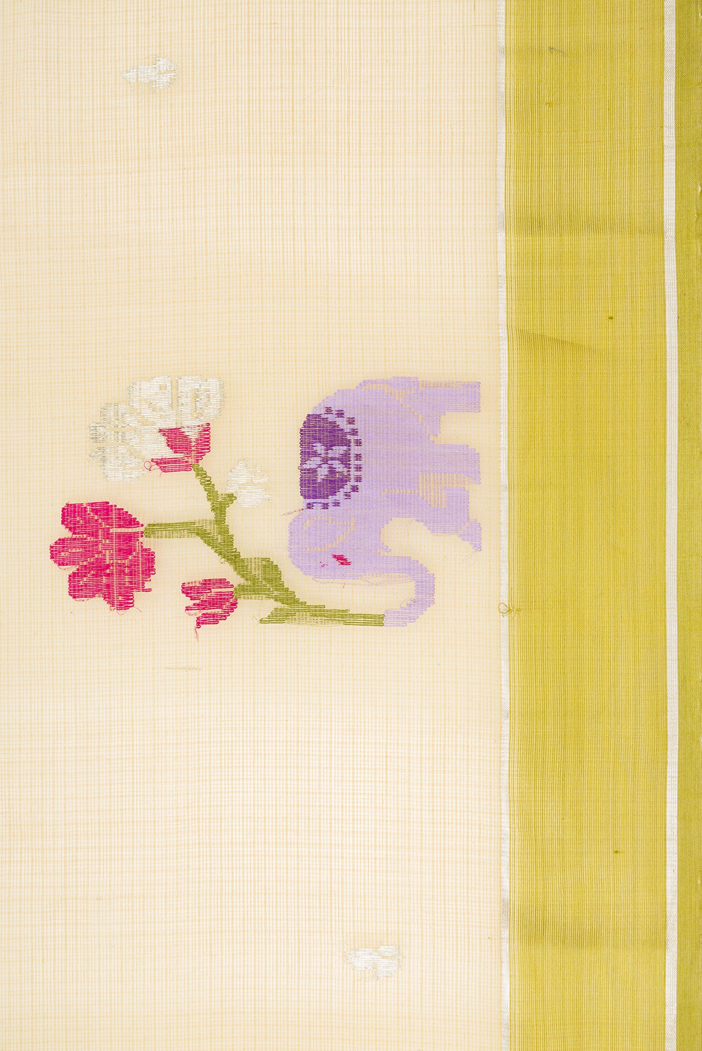 Border image of Sandal Dual Tone Kota Silk Saree with Zari And Thread Butta on the body and Zari Border. 