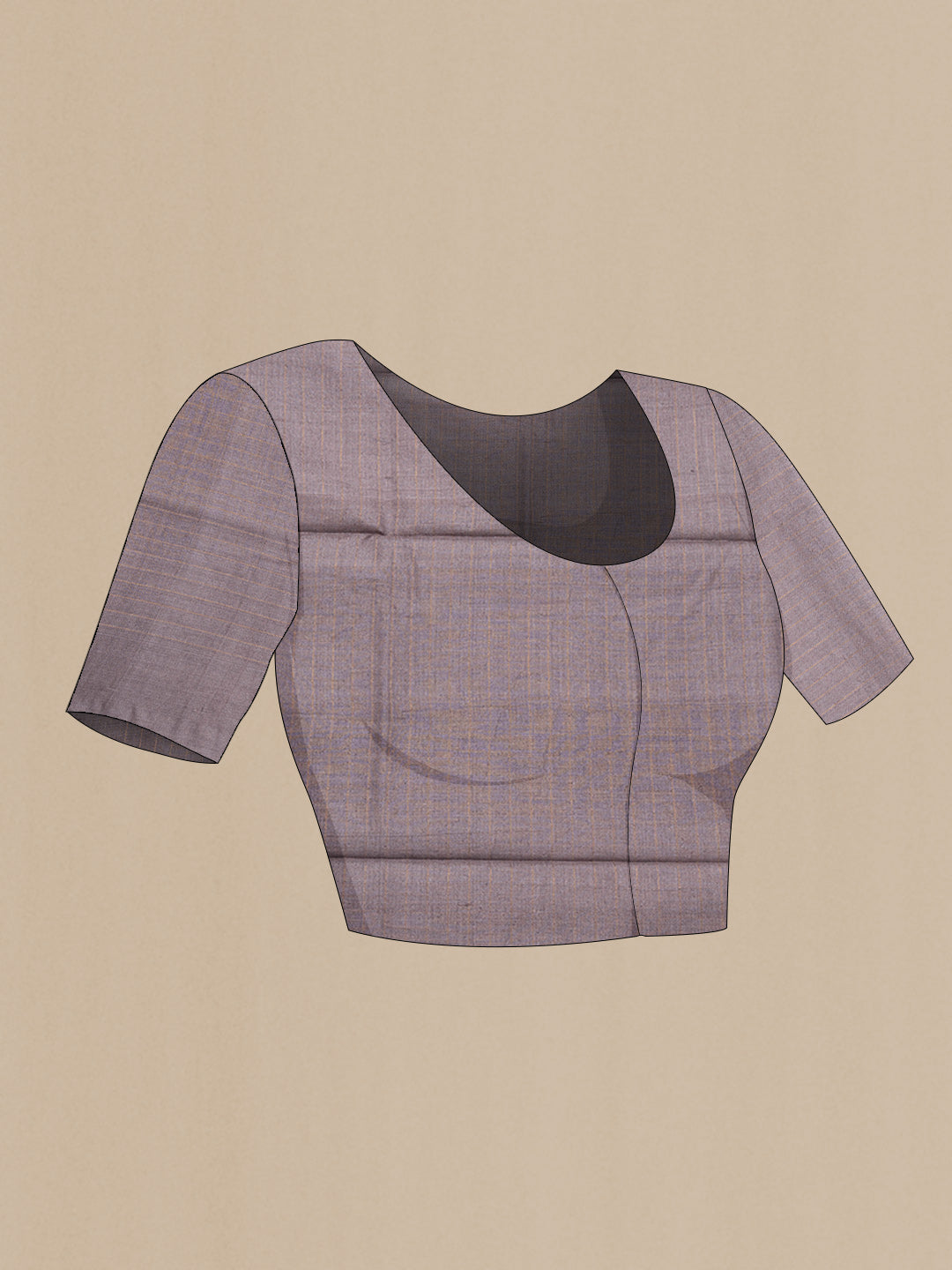 Close up image of the blouse of Grey Dual Tone Tussar Silk Saree with Checked design on the body and Printed Border. 