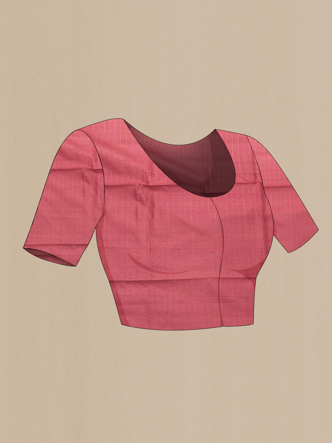 Close up image of the blouse of Pink Dual Tone Tussar Silk Saree with Checked design on the body and Printed Border. 
