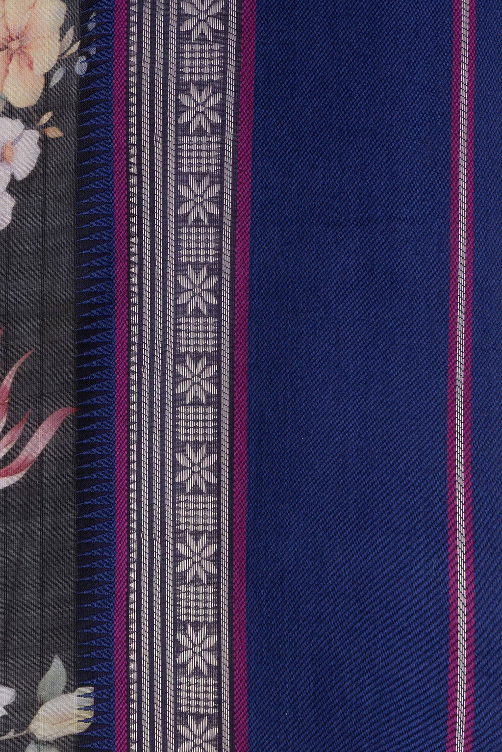 Border image of Black Dual Tone Chanderi Silk Saree with Printed design on the body and Zari And Thread Border. 