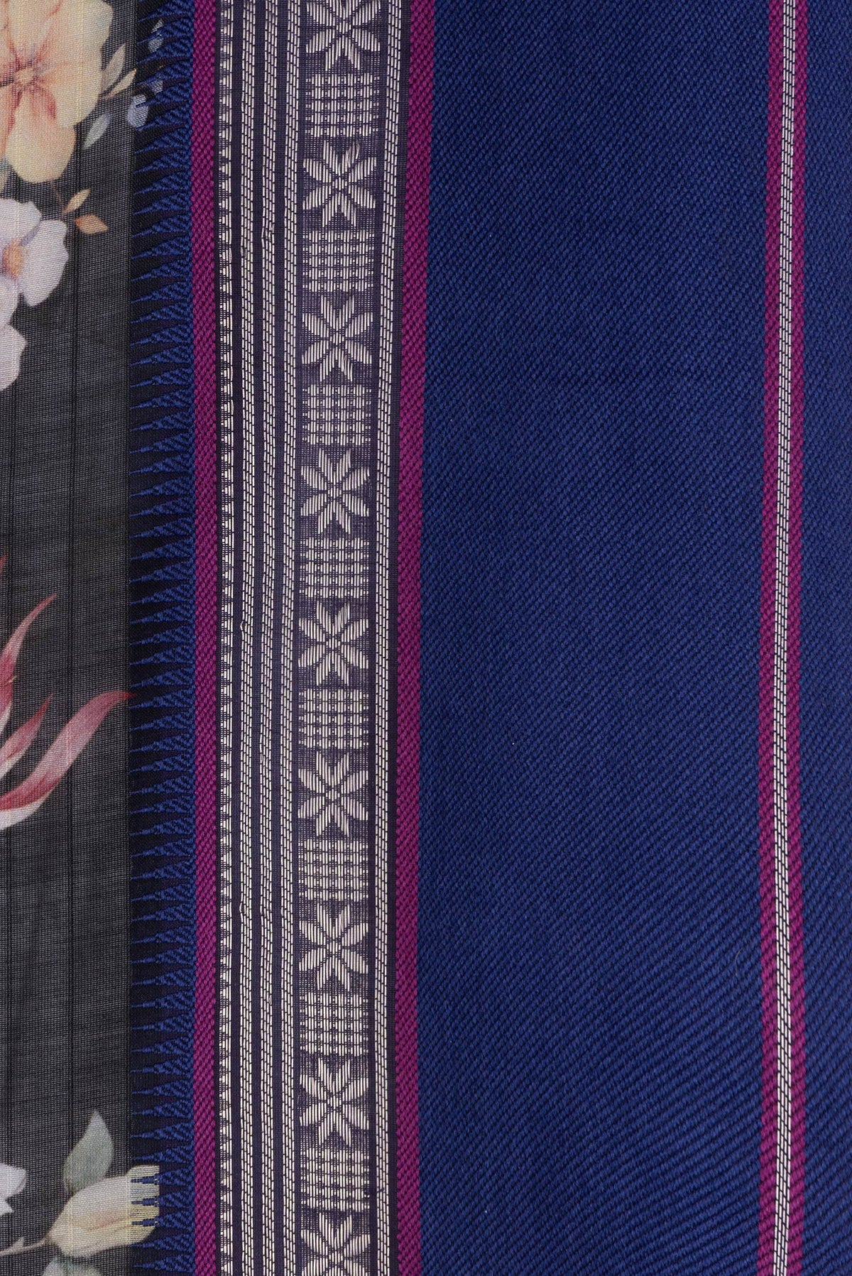 Border image of Black Dual Tone Chanderi Silk Saree with Printed design on the body and Zari And Thread Border. 