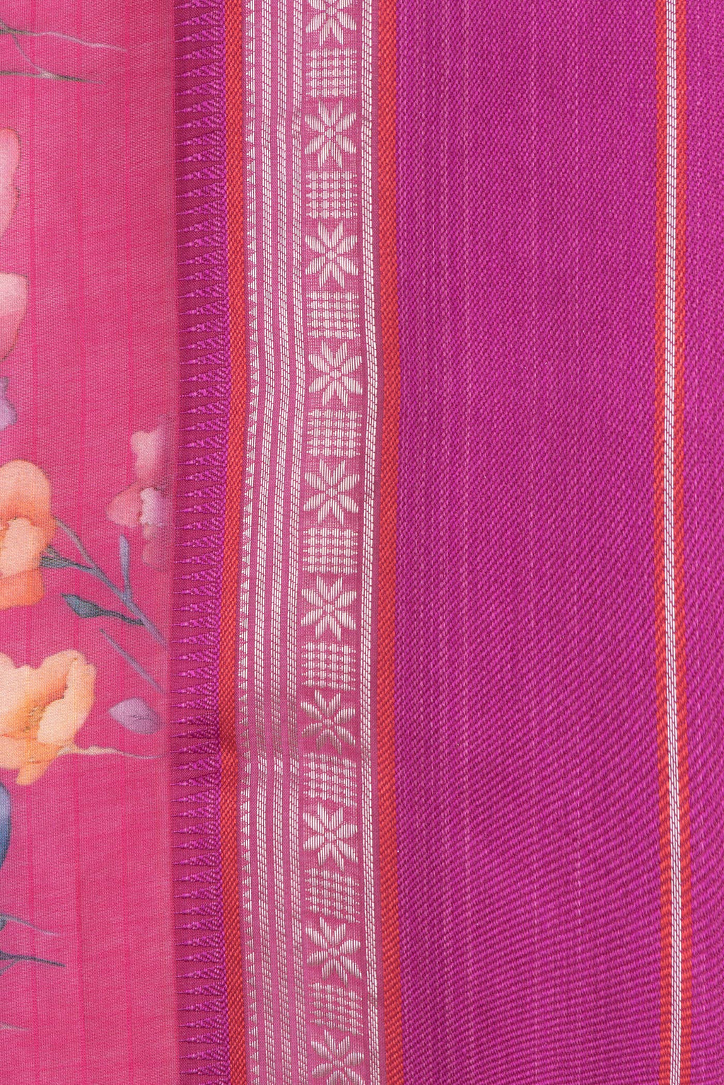 Border image of Pink Dual Tone Chanderi Silk Saree with Printed design on the body and Zari And Thread Border. 