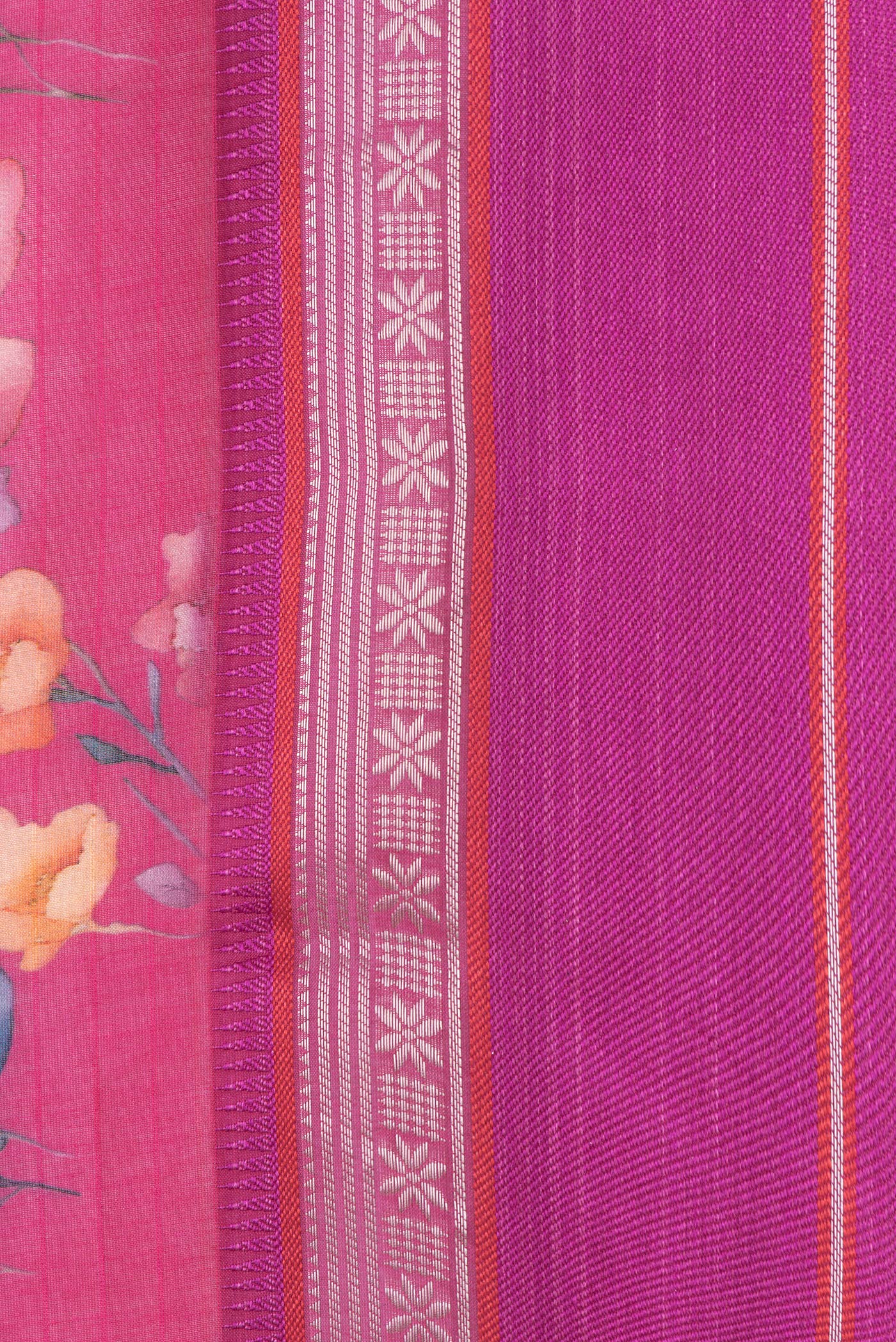 Border image of Pink Dual Tone Chanderi Silk Saree with Printed design on the body and Zari And Thread Border. 