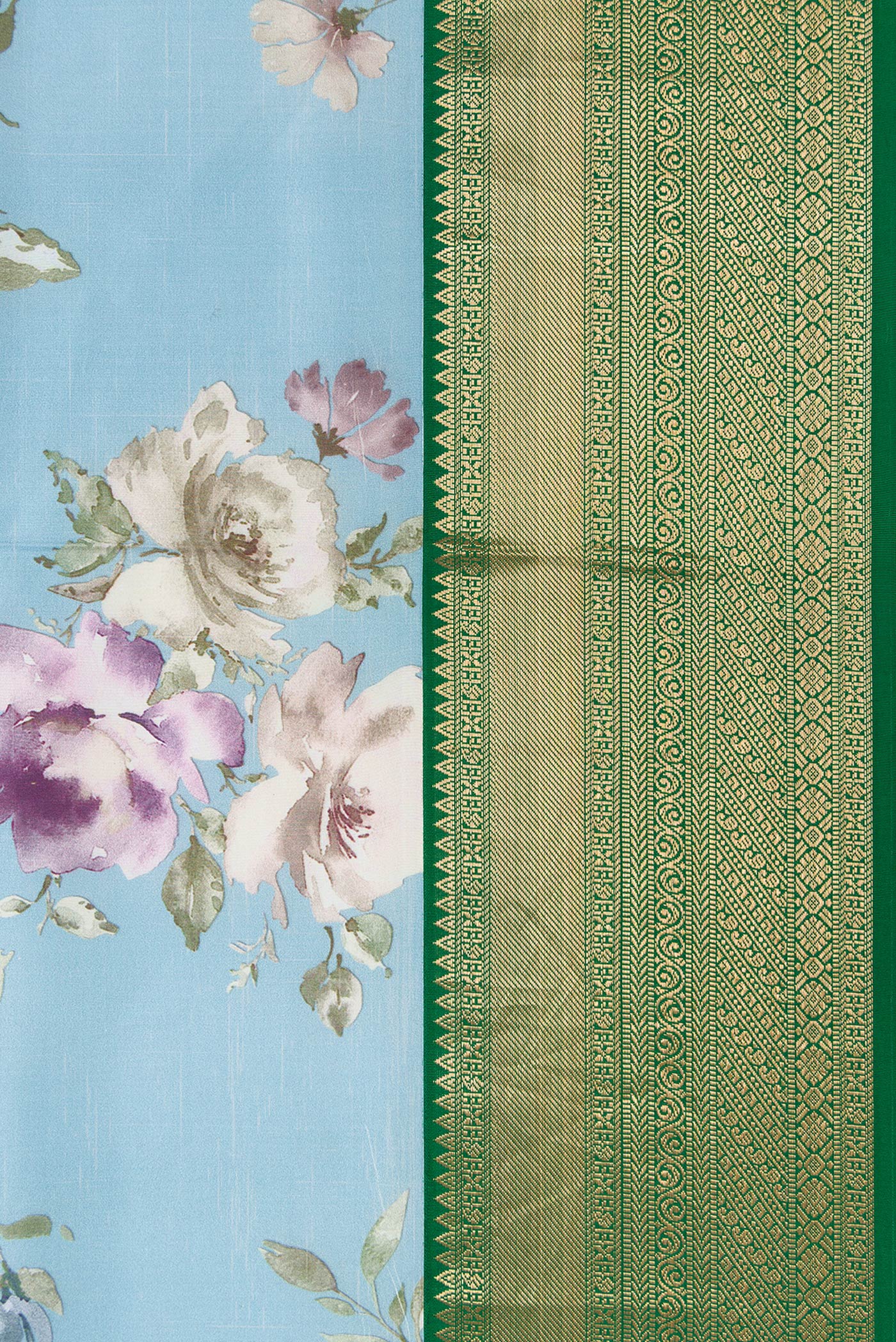 Border image of Sky Blue Dual Tone Kanchipuram Silk Saree with Printed design on the body and Zari Border. 