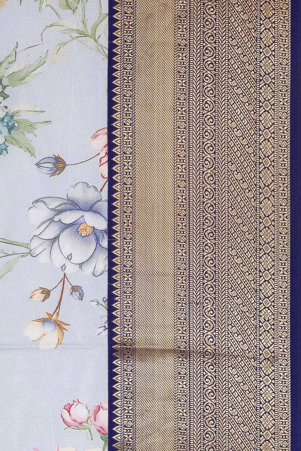 Border image of Light Blue Dual Tone Kanchipuram Silk Saree with Printed design on the body and Zari Border. 