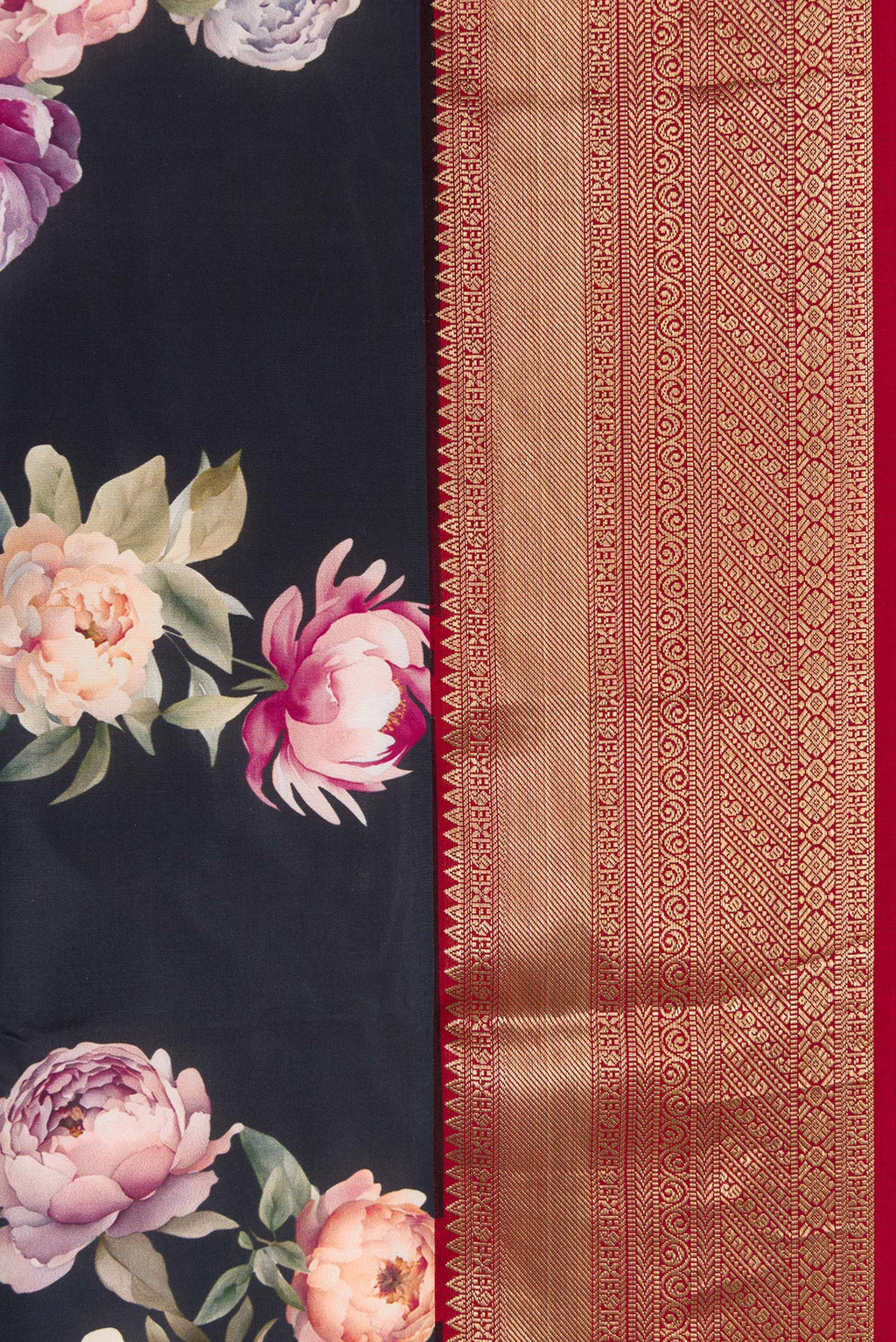 Border image of Navy Blue Dual Tone Kanchipuram Silk Saree with Printed design on the body and Zari Border. 