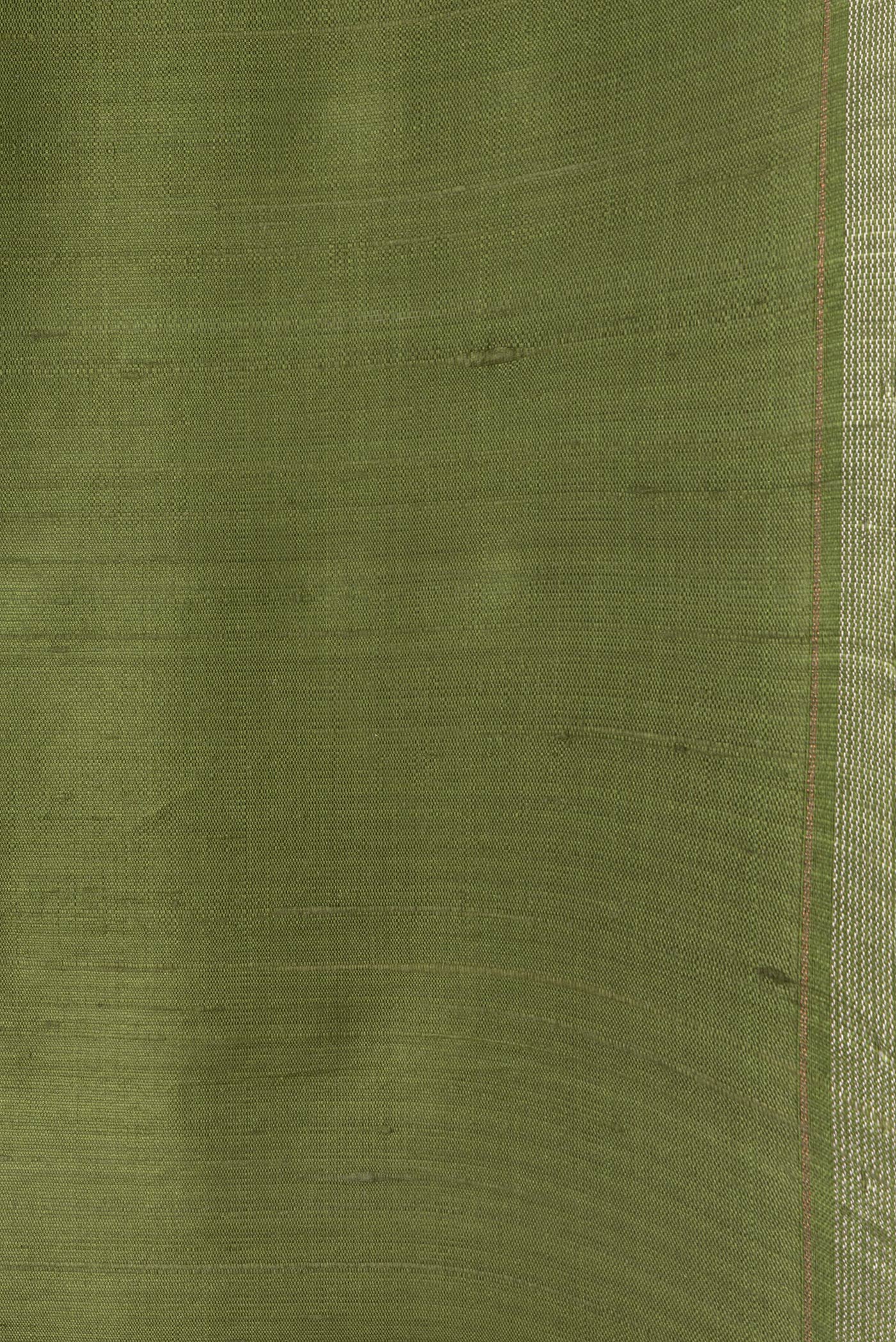 Border image of Green Dual Tone Raw Silk Saree with Plain Body and Thin Zari Line. 