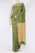 Green Dual Tone Raw Silk Saree with Plain Body and Thin Zari Line.  displayed on a mannequin