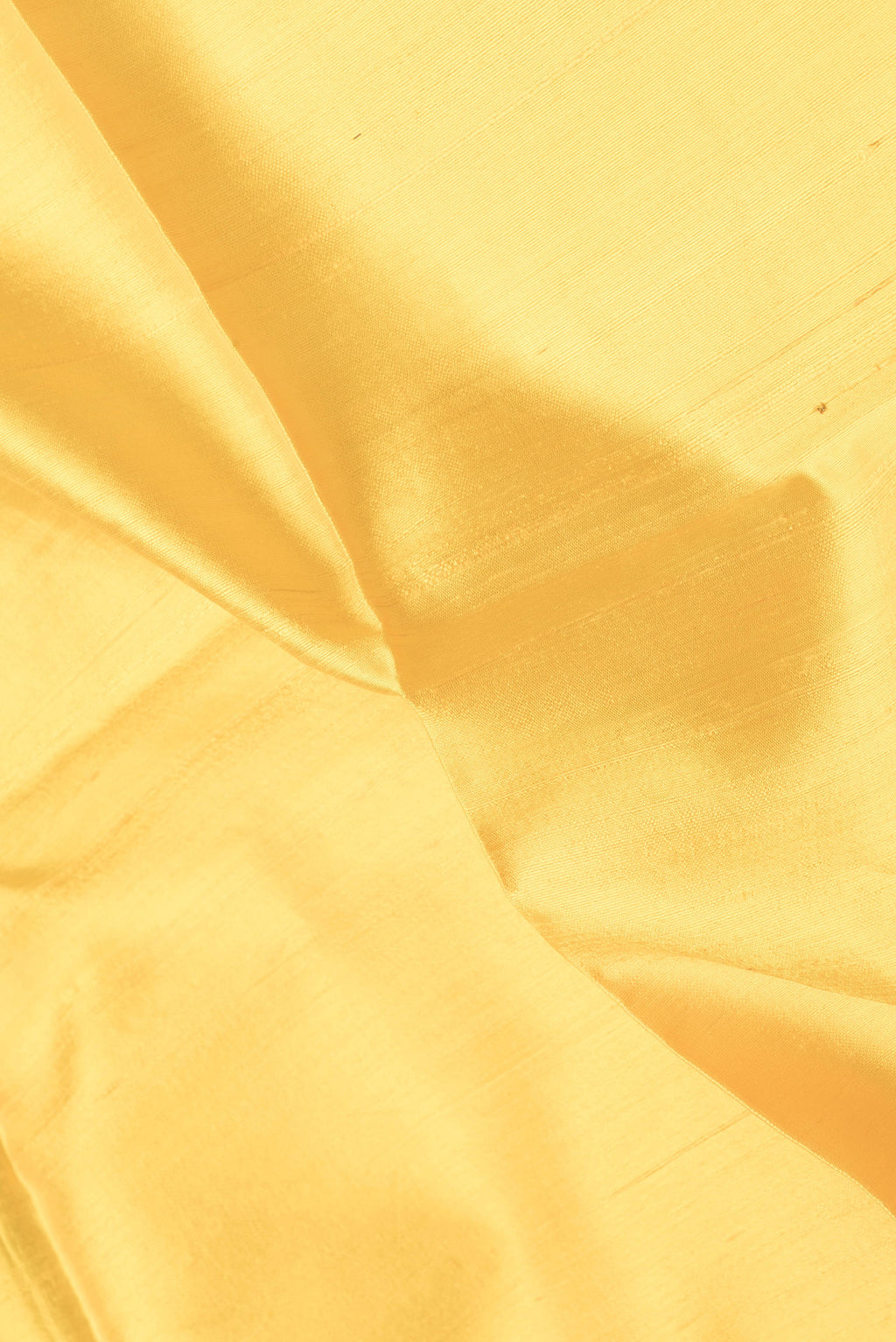 Close up of Yellow Dual Tone Raw Silk Saree with Plain Body and Thin Zari Line.  displaying folds