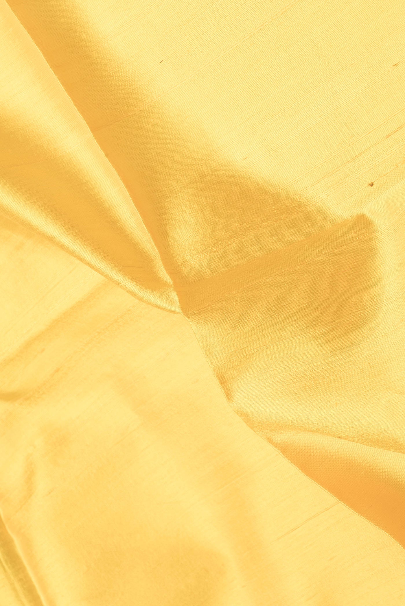 Close up of Yellow Dual Tone Raw Silk Saree with Plain Body and Thin Zari Line.  displaying folds