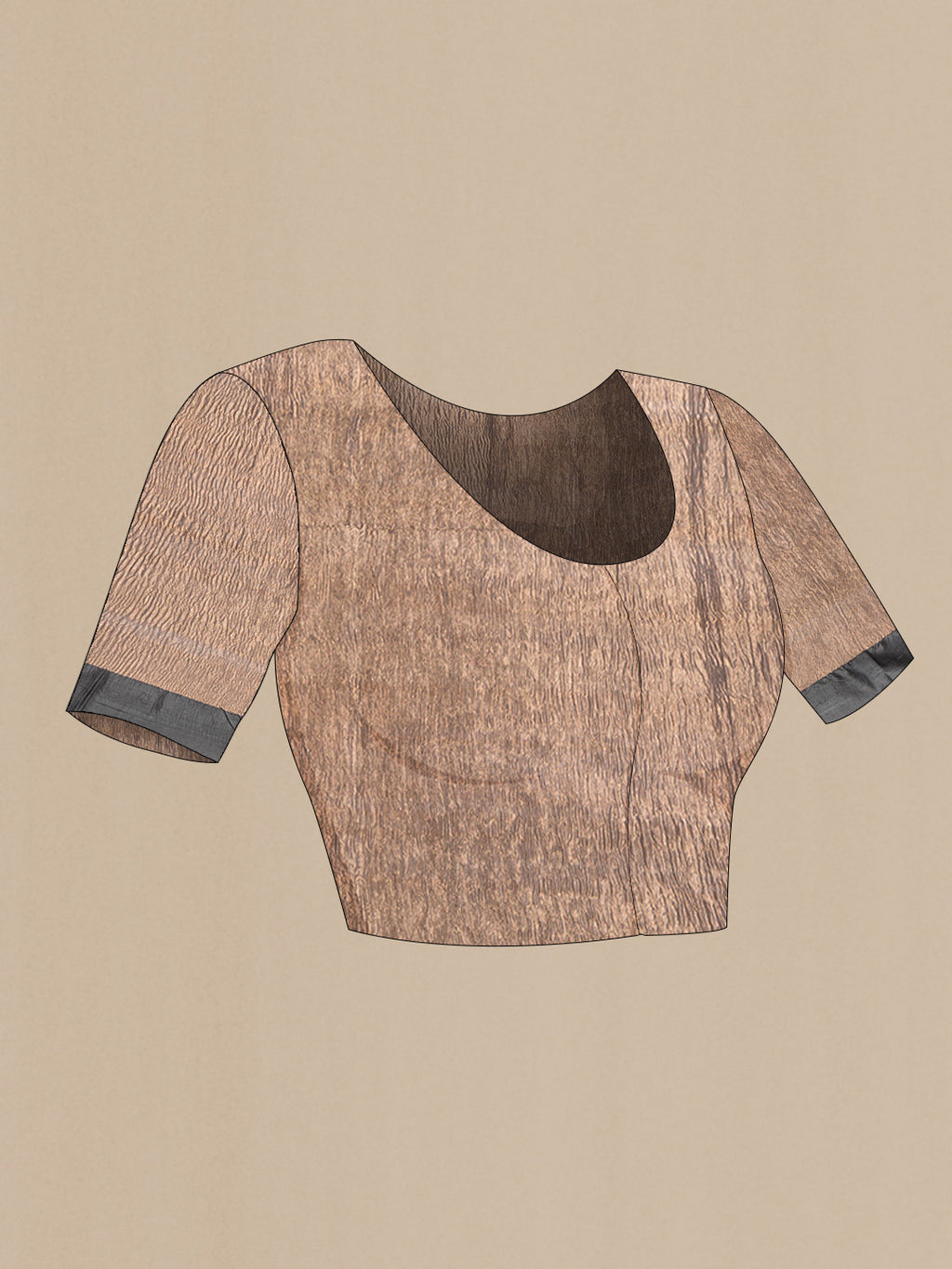 Close up image of the blouse of Grey Dual Tone Raw Silk Saree with Plain Body and Thin Zari Line. 