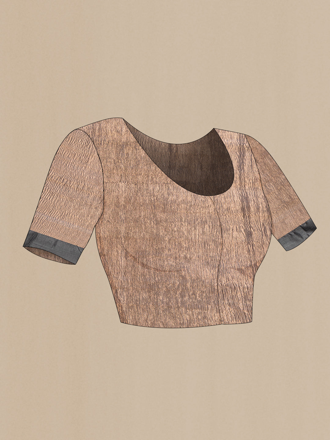 Close up image of the blouse of Grey Dual Tone Raw Silk Saree with Plain Body and Thin Zari Line. 