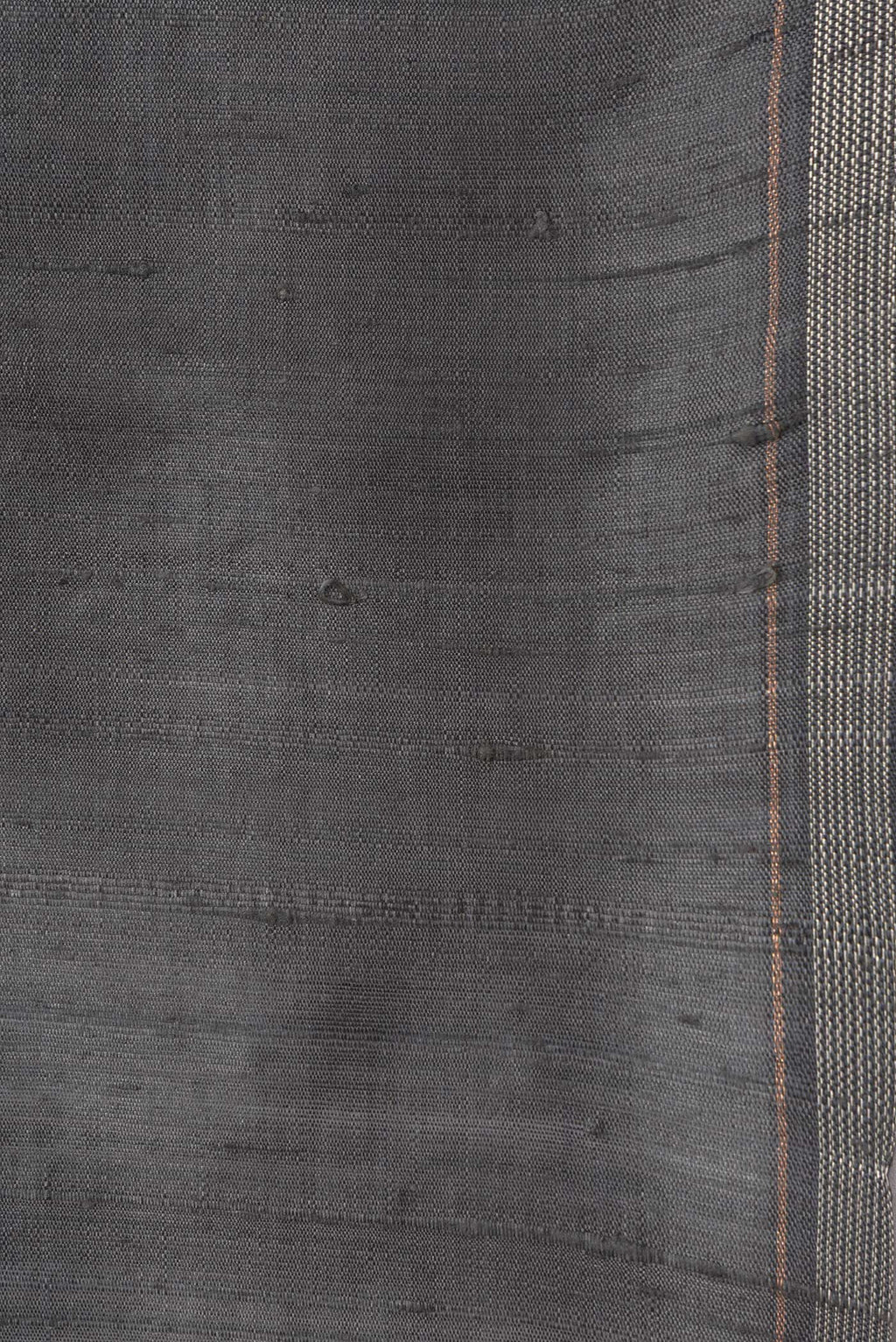 Border image of Grey Dual Tone Raw Silk Saree with Plain Body and Thin Zari Line. 