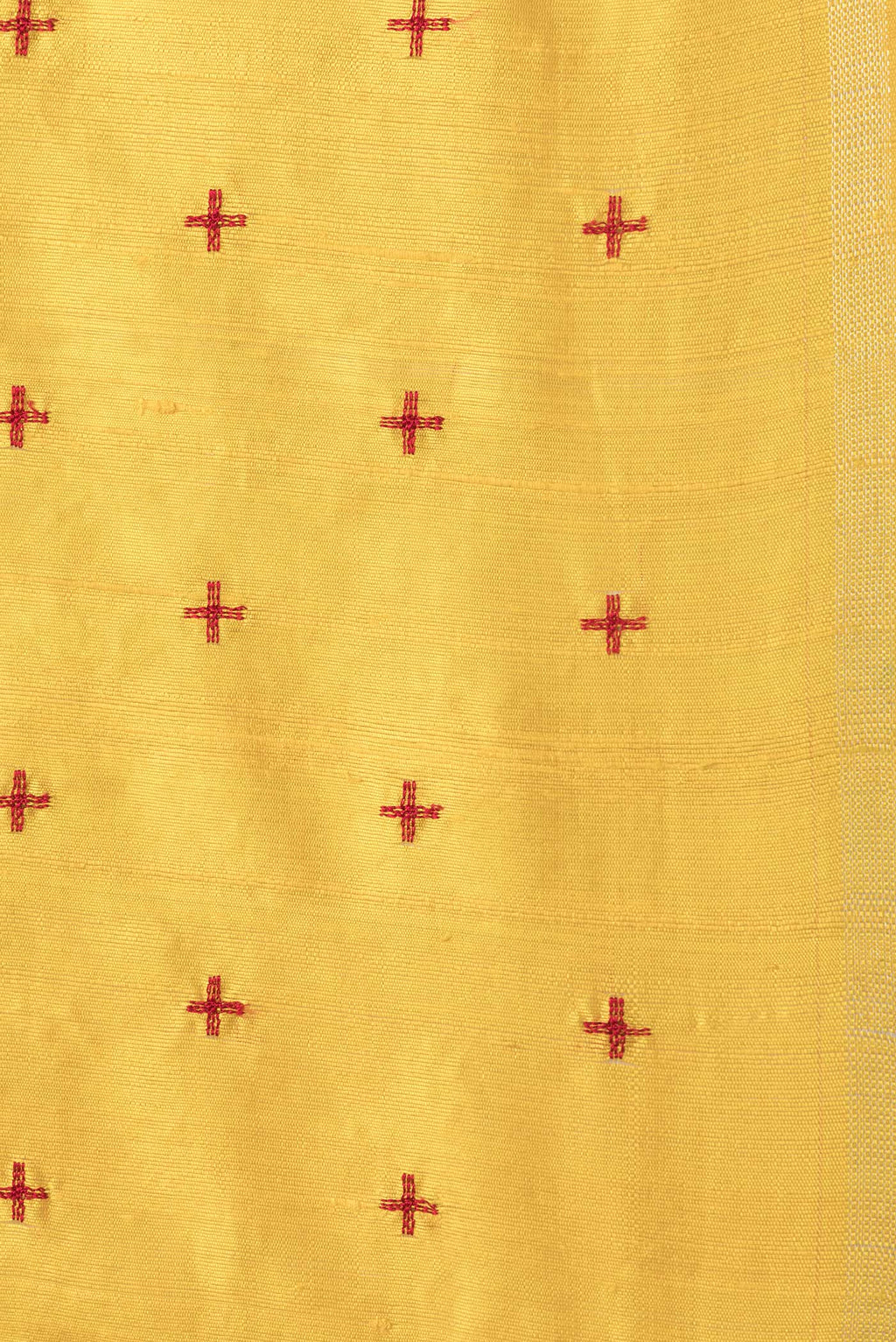 Border image of Yellow Dual Tone Raw Silk Saree with Thread Butta on the body and Thin Zari Line. 