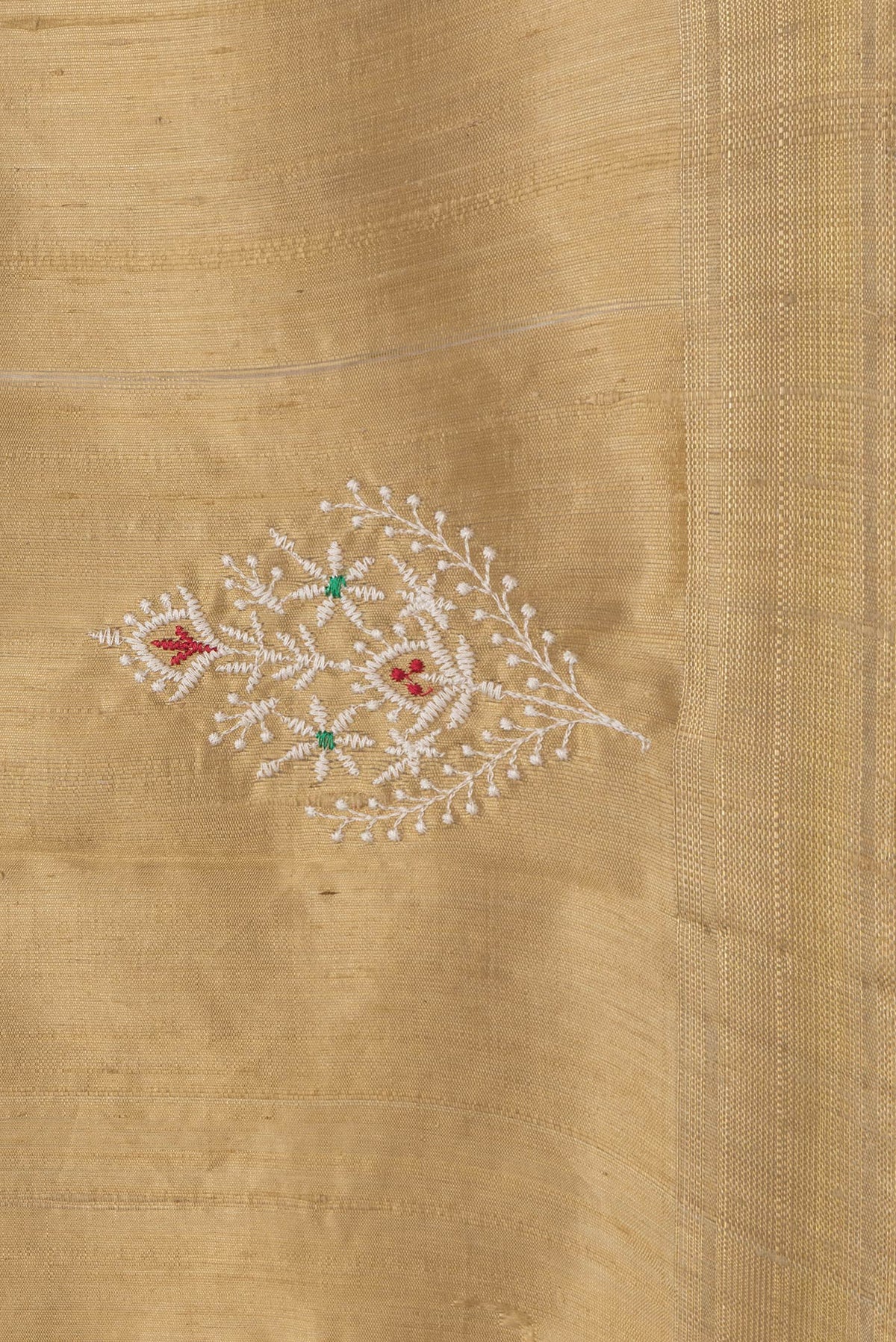 Border image of Gold Dual Tone Raw Silk Saree with Embroidery on the body and Zari Border. 