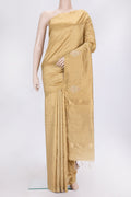 Gold Dual Tone Raw Silk Saree with Embroidery on the body and Zari Border.  displayed on a mannequin