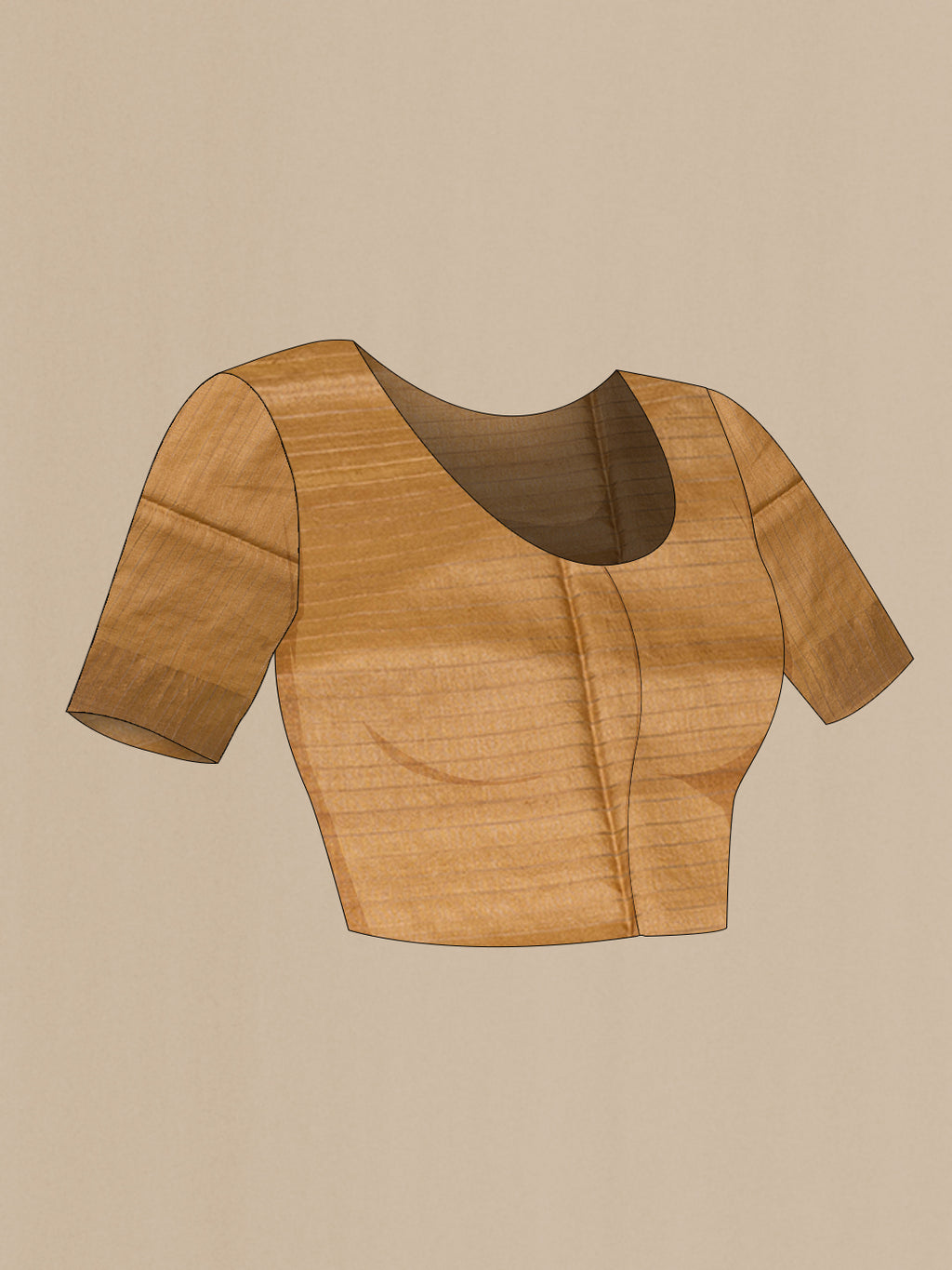 Close up image of the blouse of Pure Silk Mustard Tussar Saree with Printed design on the body and Zari Border. 