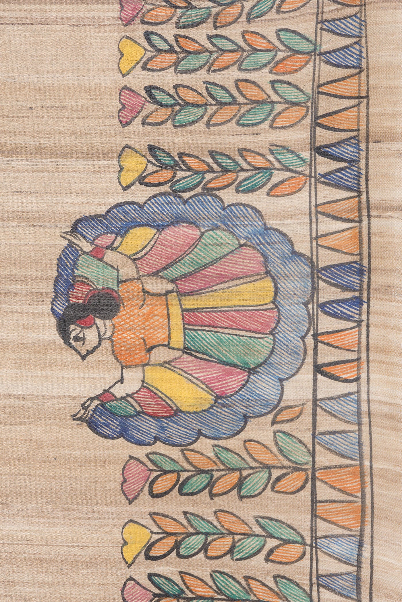Border image of Beige Dual Tone Tussar Silk Saree with Printed design on the body and Fancy Border. 